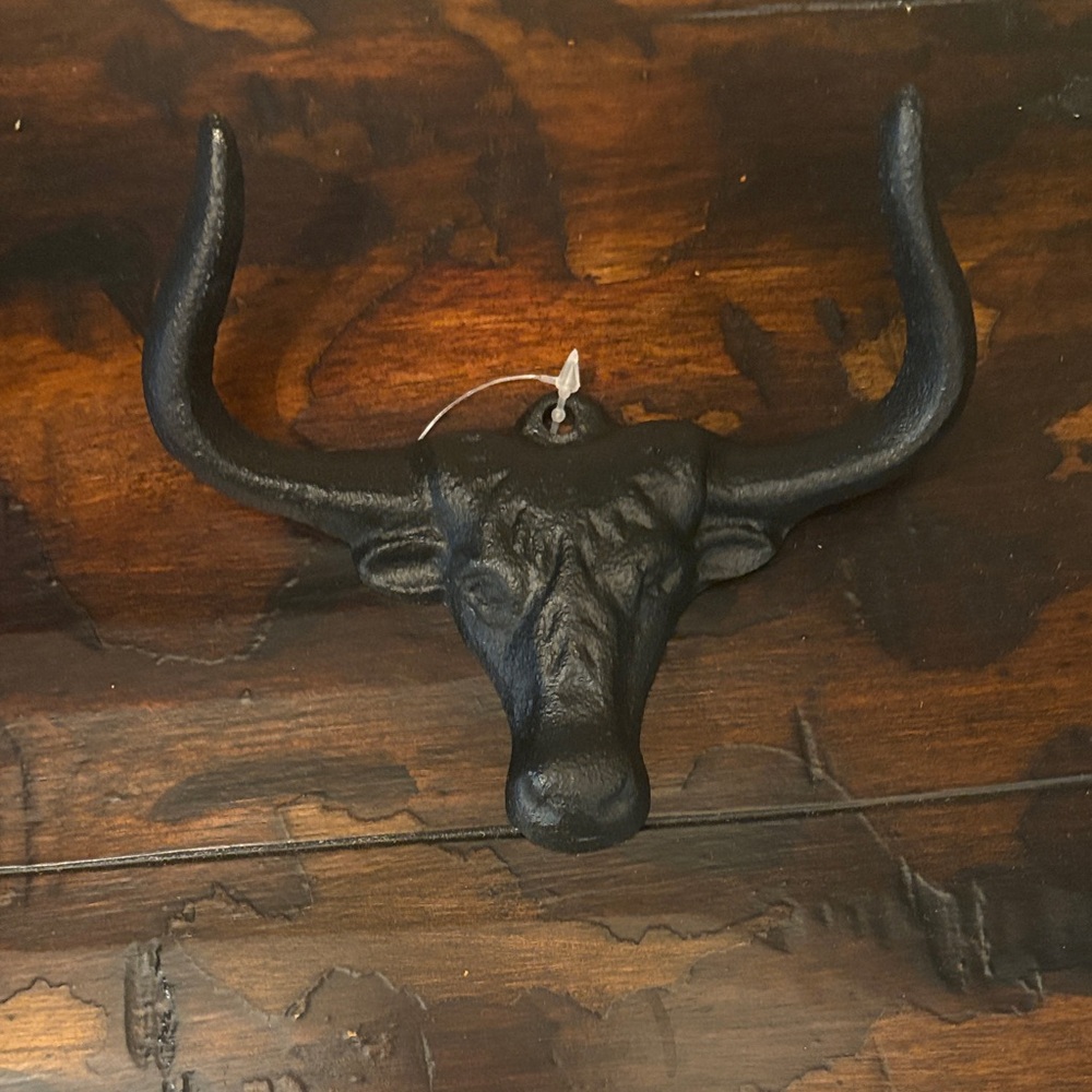 Rustic Longhorn Bull Head Hanger Hook- Black NWOT